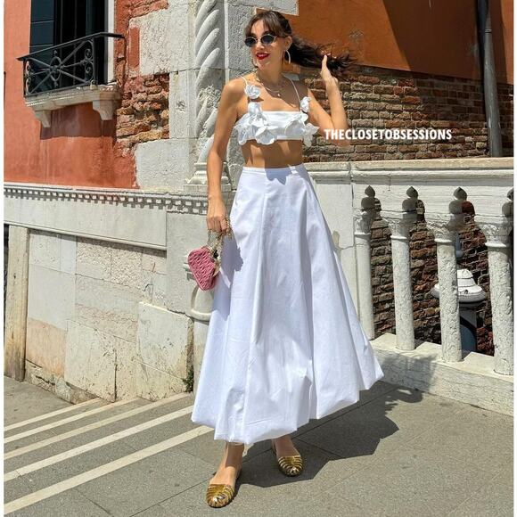 ZARA White Balloon Hem Midi Skirt NWT - Picture 8 of 16